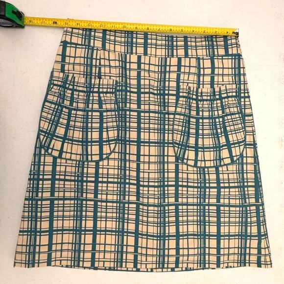 Girls From Savoy Beige & Turquoise Plaid Skirt With Pockets Size Large Cotton Bl - Picture 5 of 5